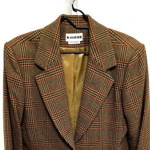 Vintage 90s Brown Tartan Plaid Wool Blend Blazer Size 14 (L-XL)